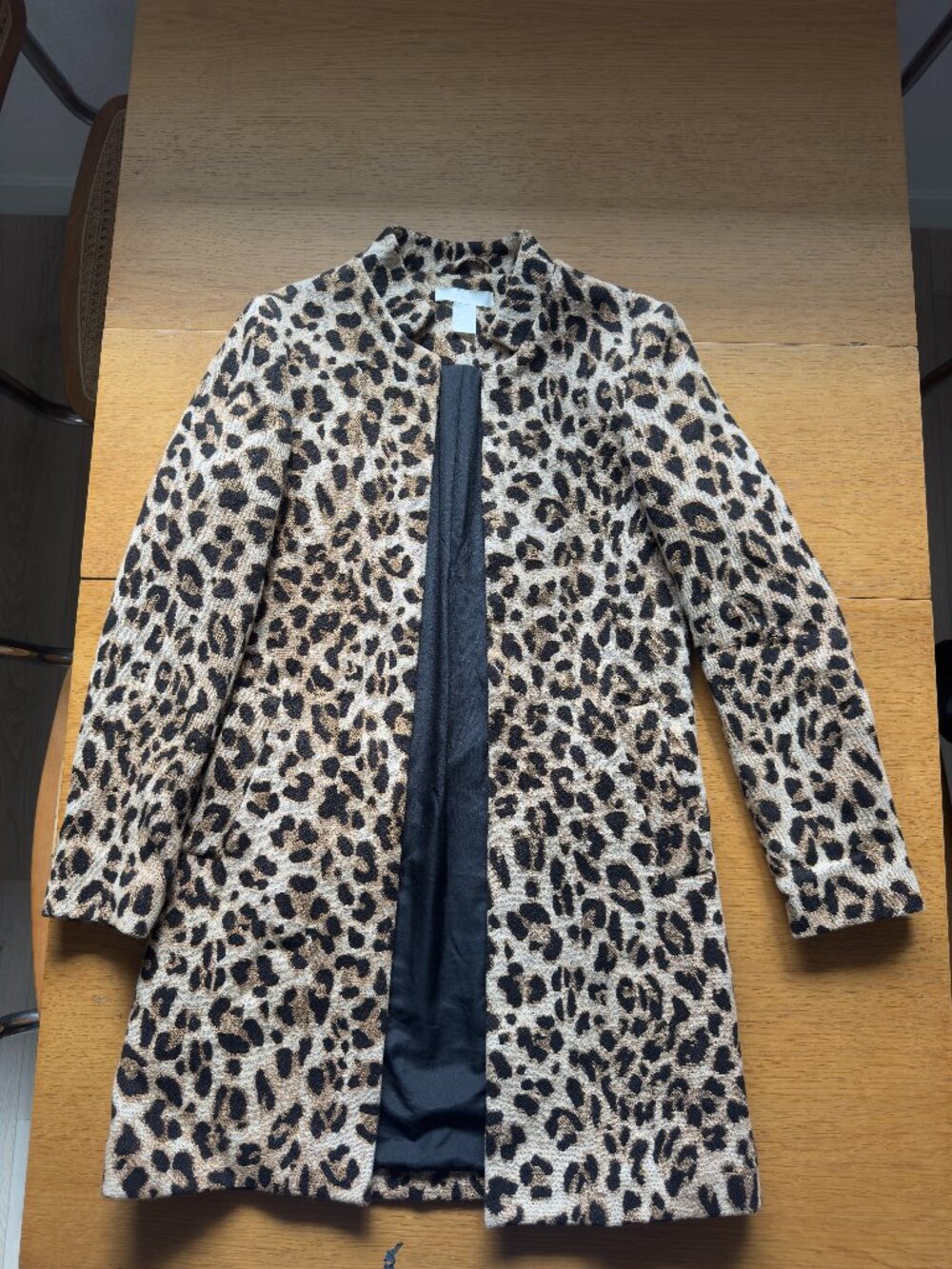 H&M Leopard Animal Print Jacquard Coat Size US 2 Open-Front